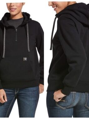 Ariat Womens Small Black Skill Set 1/2 Zip Drawstring Pullover Hoodie